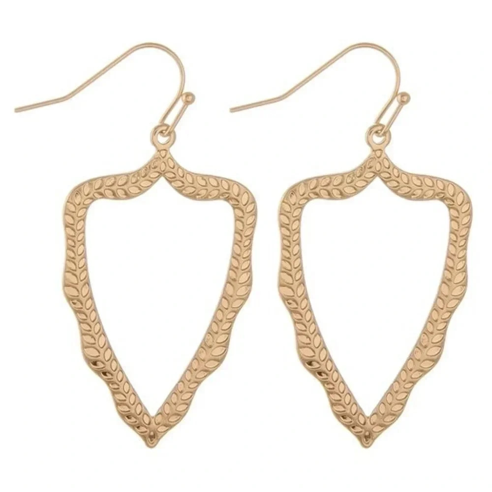 Metal leaf textured drop earrings